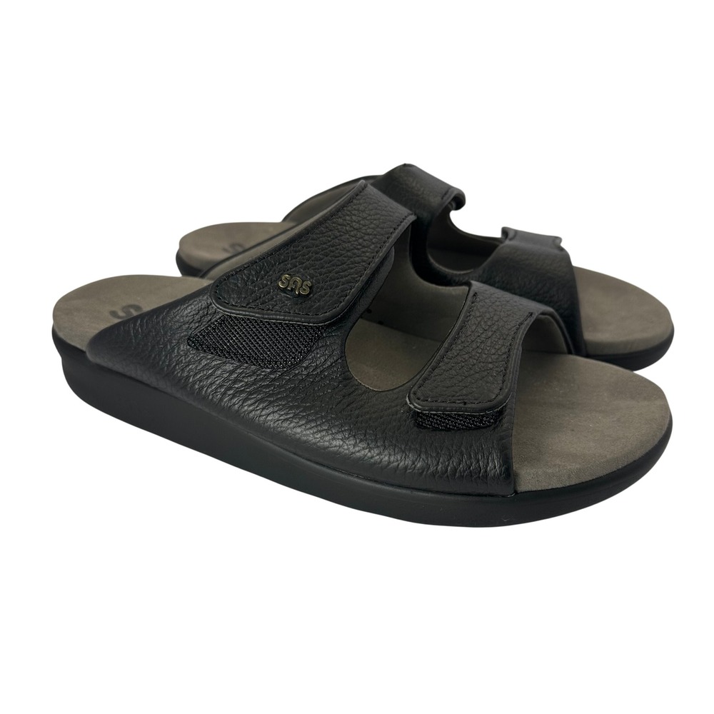 SAS Tripad Comfort Women 8.5 M Black Leather Adjustable Slide Sandals Orthopedic